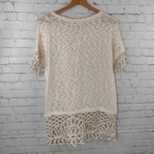Anthropologie Knit and Lace Cream Shirt Size M